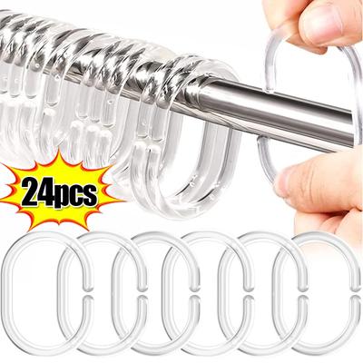 24/12PCS Plastic Shower Curtain Rings C-shape Hooks Railing Hanger Hooks for Bathroom Shower Window Rod Bath Drape Loop Clips