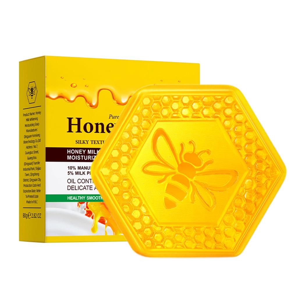 Sapone solido al miele e latte per donna, Include una spugnetta schiumogena per una schiuma ricca, Detergente delicato idratante per viso e corpo