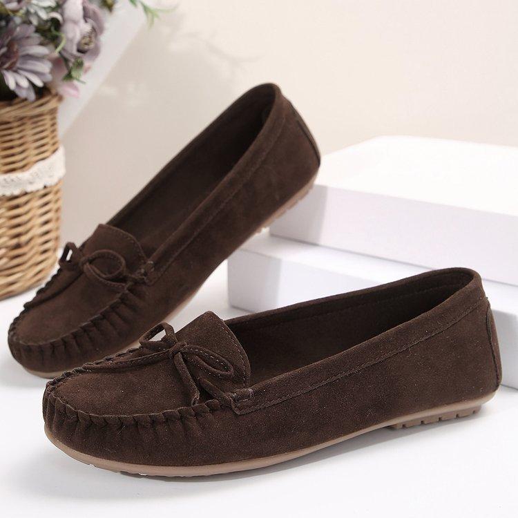 New European and American Bow Tassel Flat Bottom Low-top Single Shoes Round Head Beanie Shoes Pregnant Women's Shoes Large Size Foreign Trade