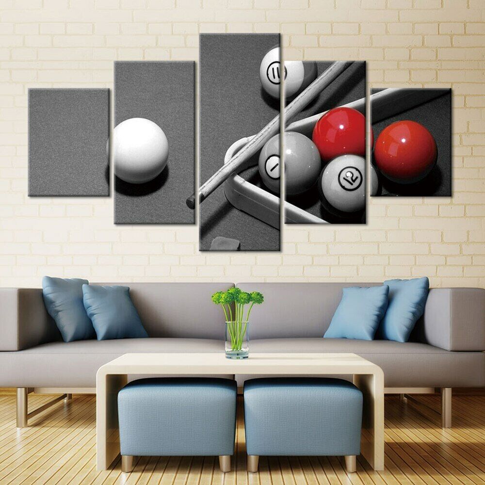 5Pcs Pool Billiards Grey Red Decor Canvas Art HD Print Home Decor No Framed 5 Panel 5 Pieces Paintings Room Decor Pictures