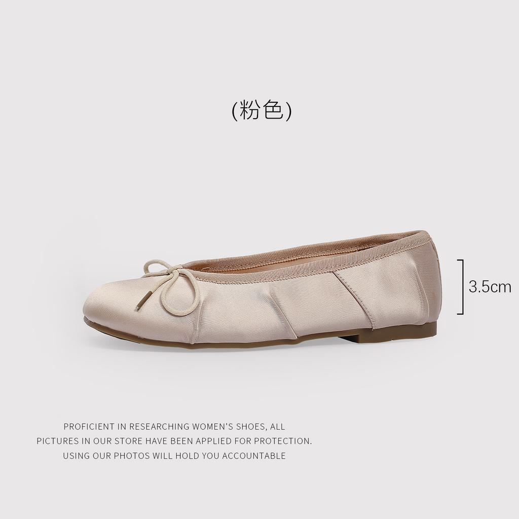 Scarpe Singole Piatte Balletto Primavera Raso Pois Bocchetto Leggero