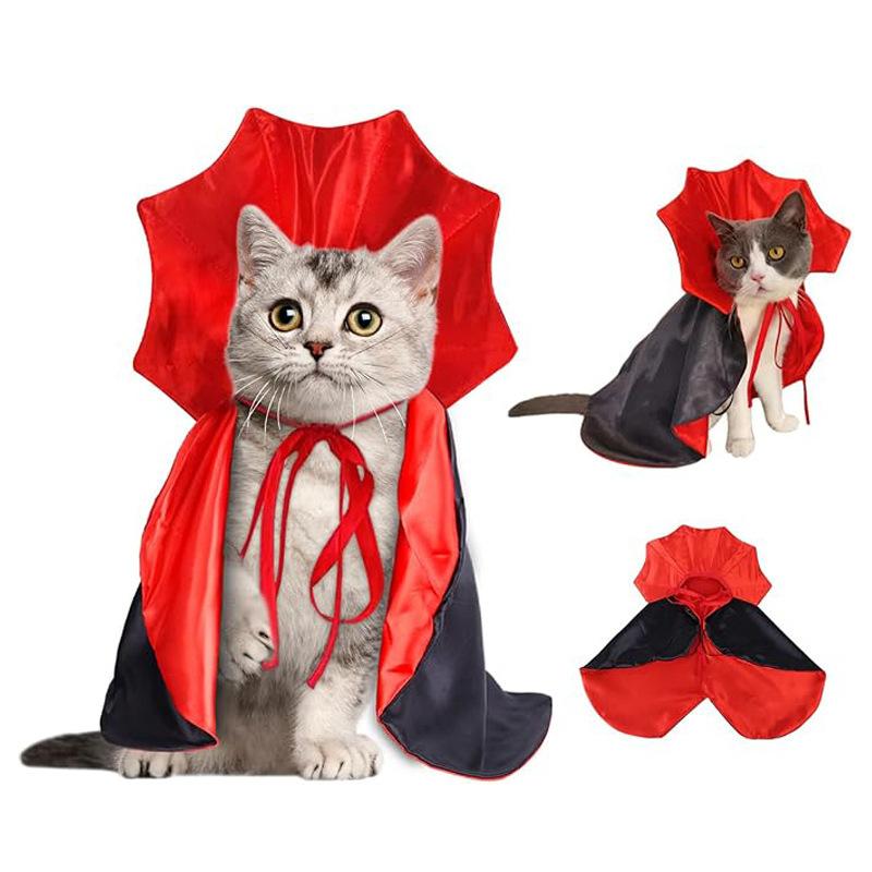Halloween Cat Dog Costume, Witch Cape, Vampire Pet Cloak, Small Dog Cat Cosplay Outfit for Party, Adjustable Size