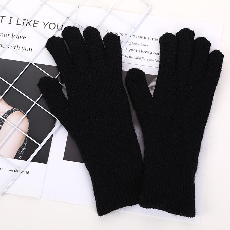 Korean Style Solid Color Knitted Gloves for Women In Autumn and Winter with Touch Screen Wool Split Fingers and Fingerless Students Fashionable