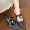 New Satin Pointed Toe Rhinestone High Heels Women Back Strap Stiletto Slip On Pumps