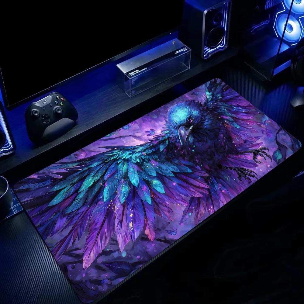 Fantasy purple crow large Mouse Pad Desk Mat Gaming mats with Stitched Edge Durable Non-Slip Computer mousepad office rug