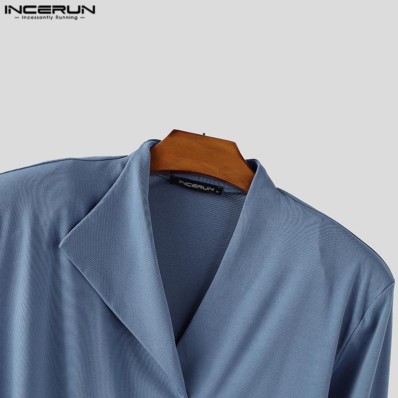 INCERUN Men Long Sleeve Front Cross Irregular Folding Ruffled Casual Tops Shirts