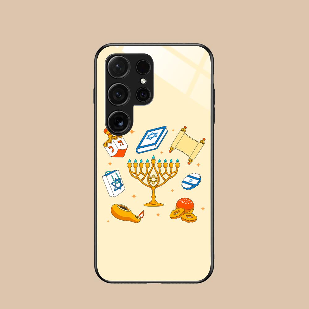 Jewish Hanukkah Mobile Phone Case for Samsung Galaxy A56 55 54 53 52 51 36 35 34 23 16 15 5G Glass Colorful Cover Cover Luxury