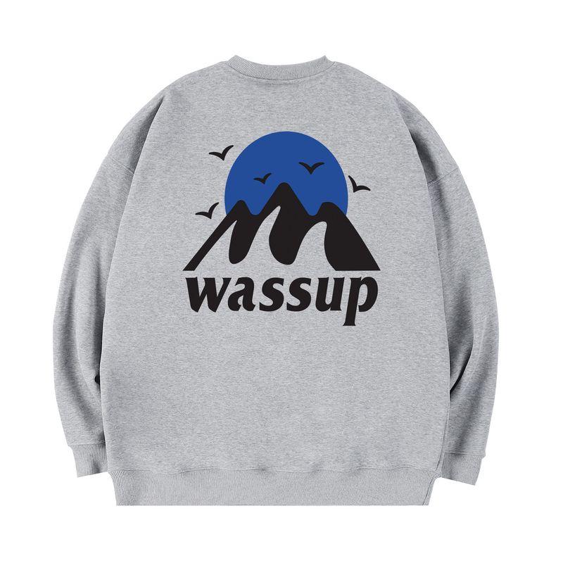 

Wassup Heods Sunset Round Neck Sweatshirt Men s Autumn and Winter Loose Casual Fleece-Lined Couple s Top Gray (Heavyweight Basic) X L