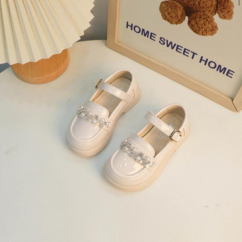 Girls Mary Jane Shoes Glossy PU Children's Leather Shoes Spring Autumn Rhinestone Kids Fashion Princess Party Shoes Lolita Style