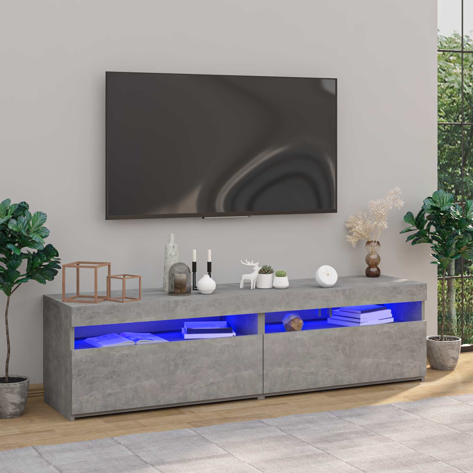 vidaXL TV-Schränke 2 Stk. mit LED-Leuchten Betongrau 75x35x40 cm graue