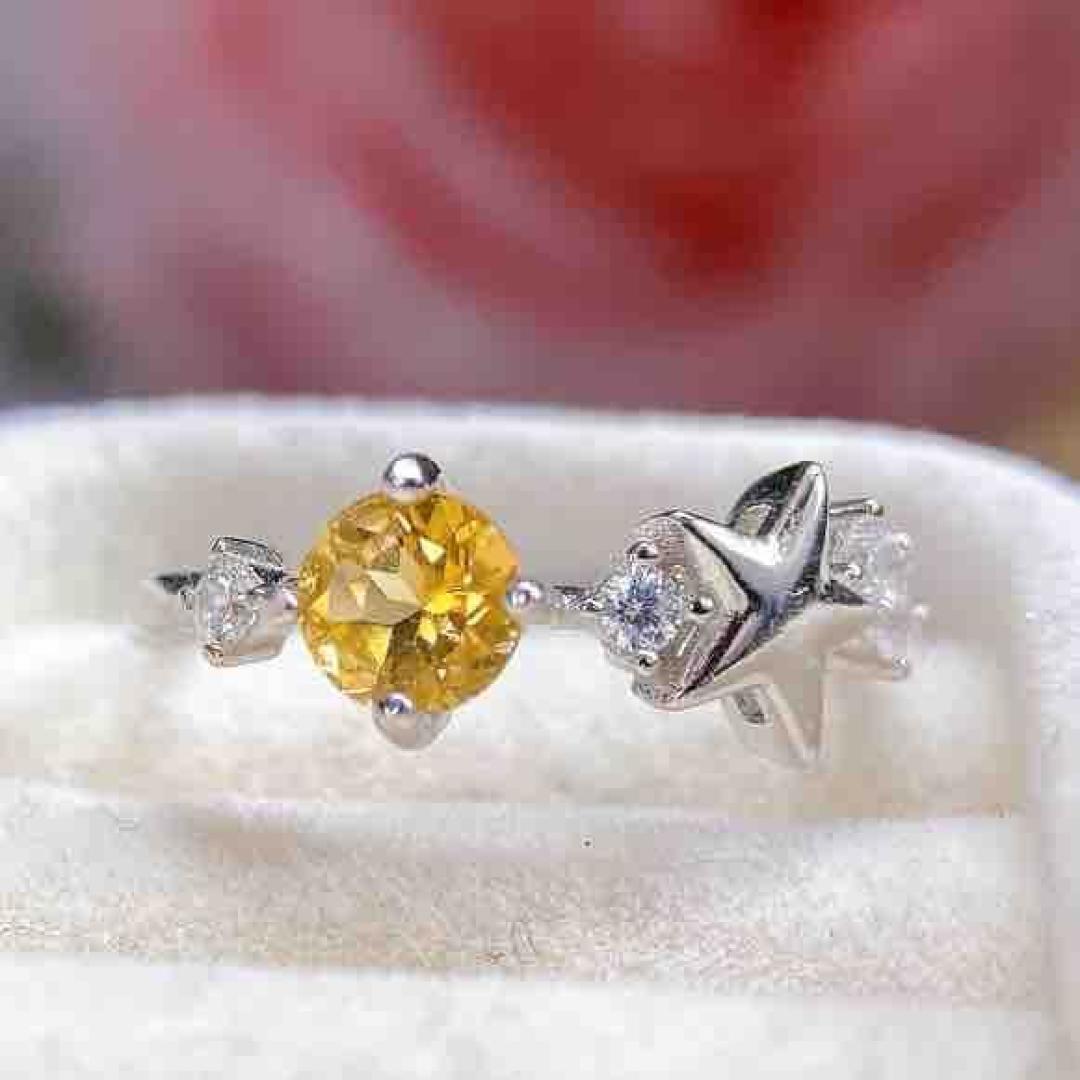S925 Silver Adjustable Natural Citrine Women s Ring