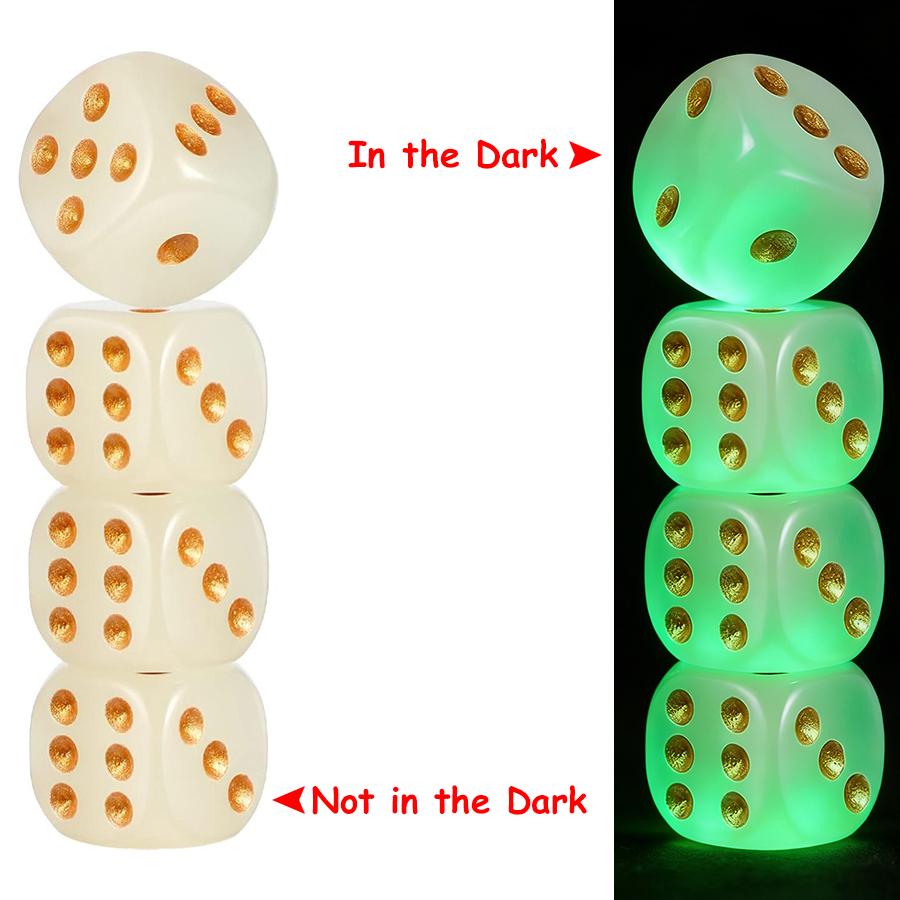 10pcs 16mm Glow in the Dark Dice Green Luminous D6 Dice with Gold Pips, Plastic Standard Size Game Dice Table Games Party Favors