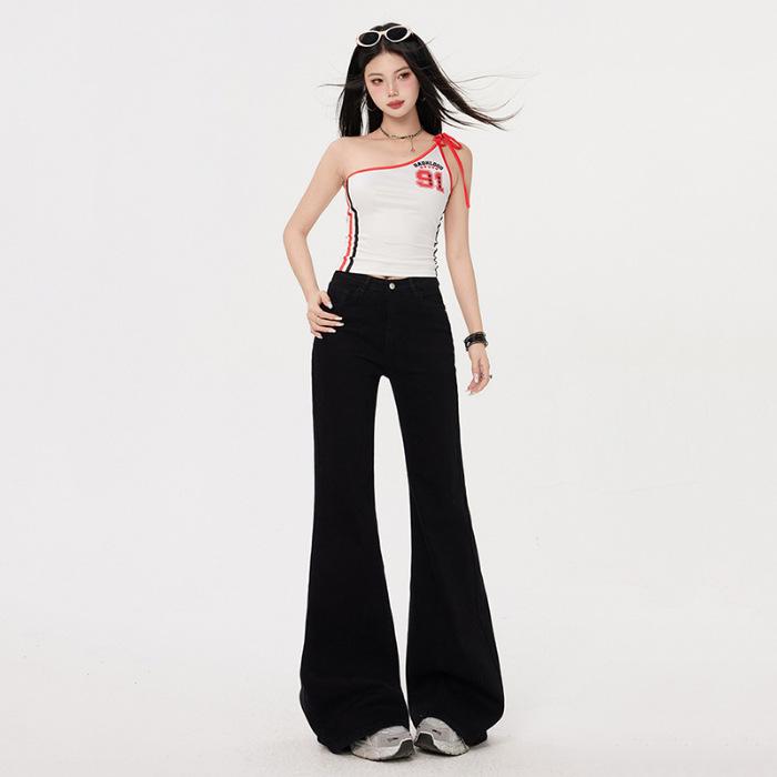 Women s Retro High-Waist Black Bell Bottom Jeans, Slimming Stretch, Extra Long, Spring 2025 Collection Medium