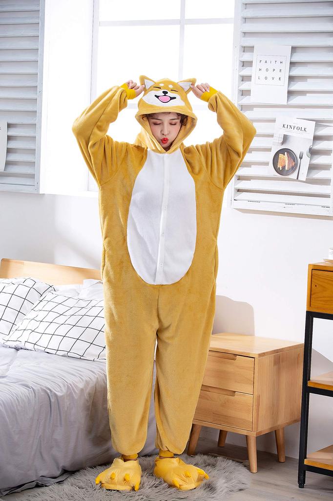 dorawithme Shiba Inu Kigurumi Pajamas for Adults, Animal Cosplay Costume for Halloween and Christmas, Unisex (L)