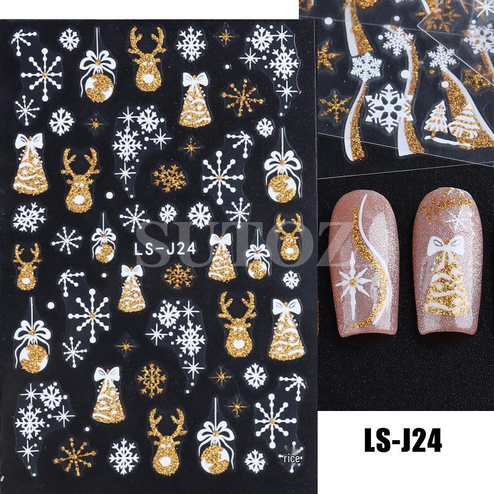Winter Christmas Nail Stickers: Gold & Silver Glitter, Trees, Reindeer, Snowflakes