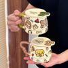 Cute Cartoon Girl Petting Animal Graffiti High Office Water Cup with Lid Cute Mug Student Ceramic Cup