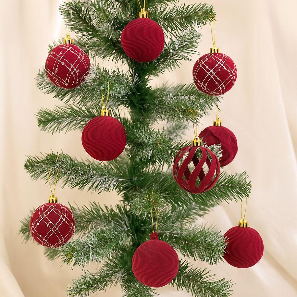12pcs Flocking Christmas Hanging Ball Hand-Painted Xmas Tree Ornaments  Christmas Party