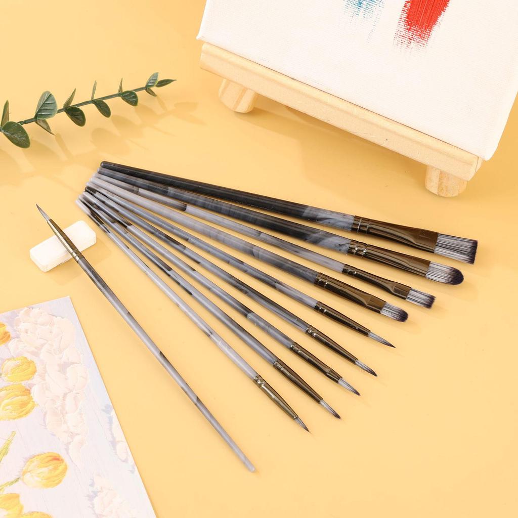 10-Piece Two-Color Nylon Bristle Paint Brush Set with Plastic Handles for Oil, Watercolor, Gouache - Gift Box Included