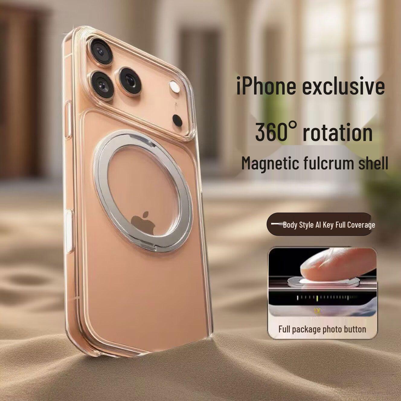 

Transparent iPhone 17 Pro 360° Rotating Magnetic Stand Case with AI Button and Large Openings. iPhone 16 Pro Max прозрачный