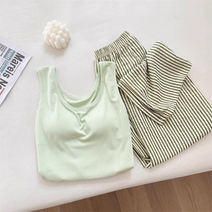 Women's Summer Padded Strappy Camisole and Pants Pajama Set - Imitation Cotton Cloud Lapel