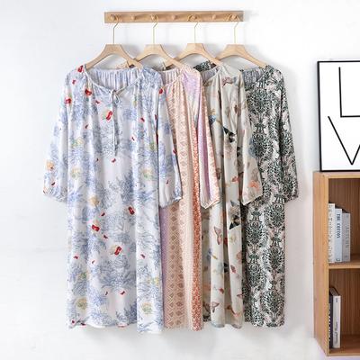 Summer Long-sleeved Nightgown Women's Bohemian Sleepshirts Beach Nightdress Long Skirt Large Size Loose Loungewear