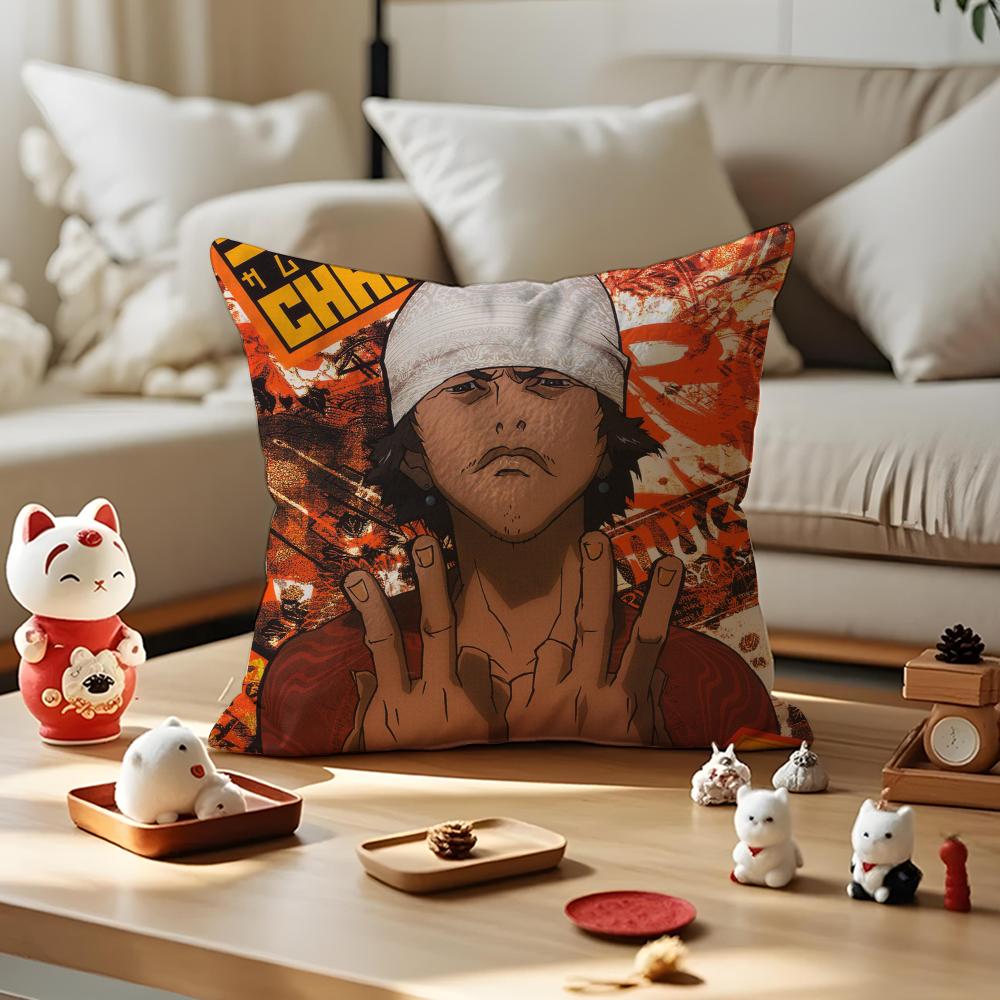 Anime Samurai Champloo Cushion Cover Anti-dustmite Pillowcase Invisible Zipper Silky Short Plush Sofa Cushion Cover