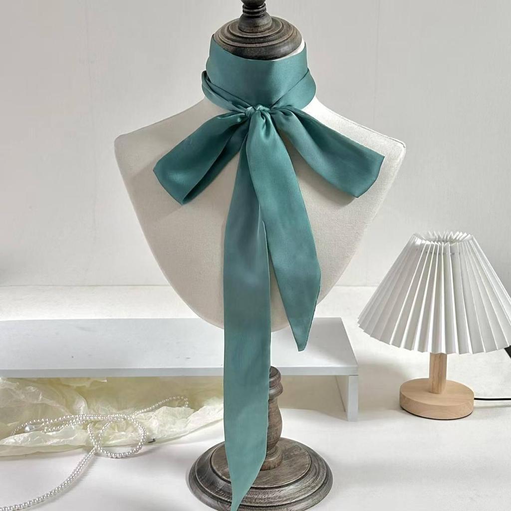 Versatile Korean-Style Silk Hairband & Scarf: 200cm Solid Color, Thin and Narrow, Ideal for Tying Bags or as a Neckerchief, Satin Ribbon Accessory.