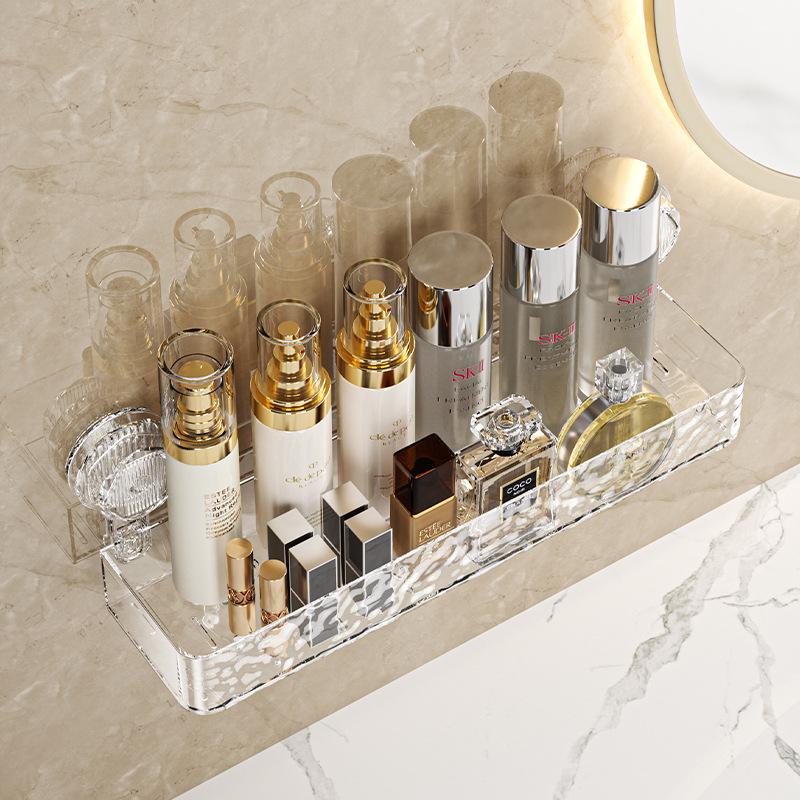Wall-Mounted Punch-Free Corrugated Suction Cup Storage Rack for Bathroom Sink and Bath Supplies
