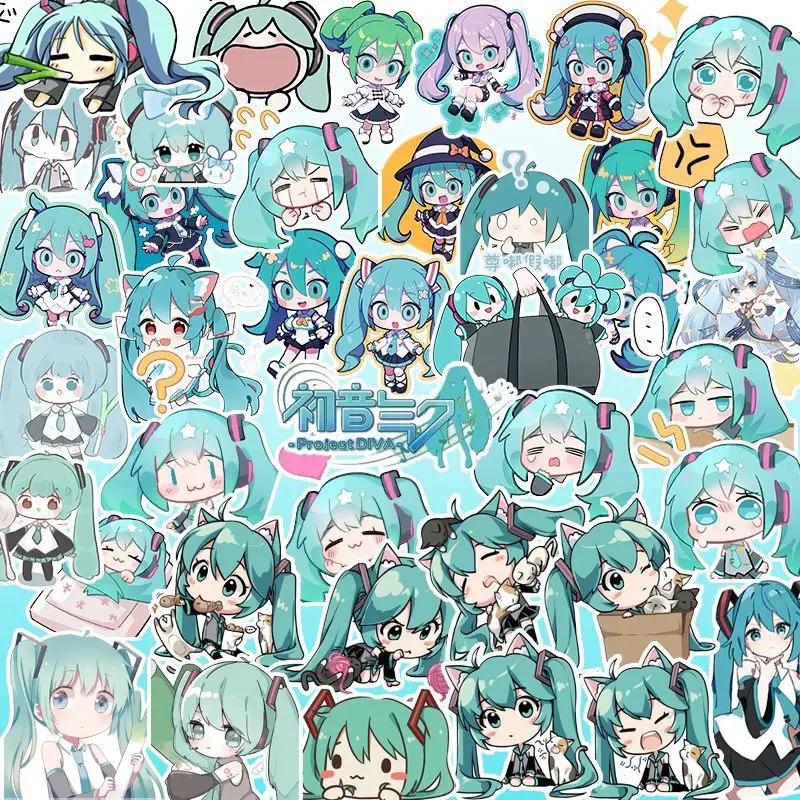 100 STUKS Kawaii HatsuneMiku Stickers Leuke Cartoon Decals Journaling Schrijfwaren Telefoonhoes Laptop Waterdichte Sticker Set Speelgoed blue