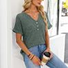 Women's Short Sleeve Henley V Neck Casual Top Loose Fit Ribbed Knit Blouse Tunic