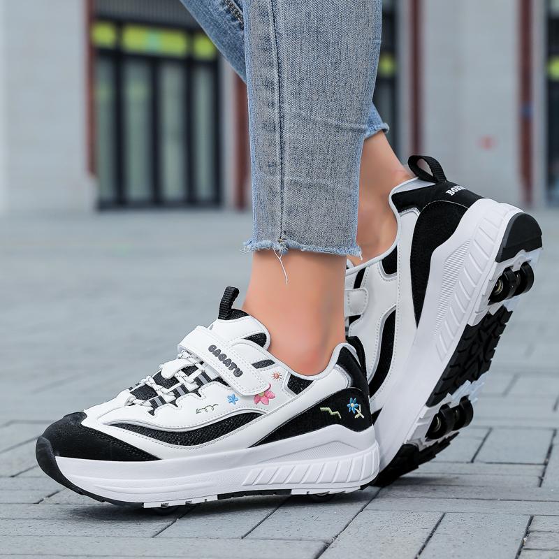 Chaussures Déformées pour Enfants/tGarçons/ Filles Patins à Roues Alignées à Double Usage à Quatre Roues Chaussures de Course Patins à Roues