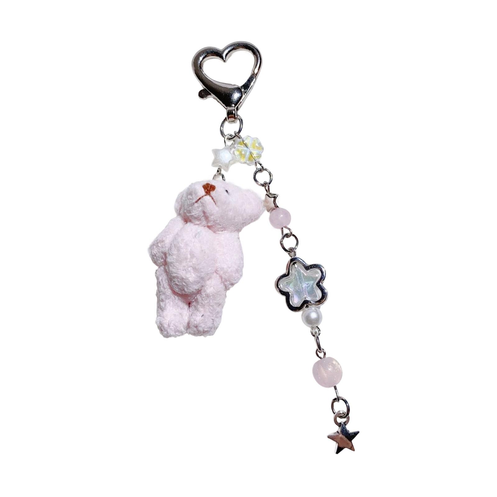 

Плюшевый брелок-шарм в виде медведя с цепочкой из бусин, мягкая подвеска в виде животного, брелок для ключей, аксессуар для рюкзака, подарок ручной работы для женщин, девушек T1