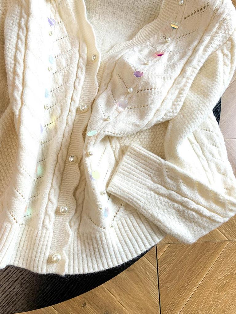 2026 Early Autumn Sequin Beaded Versatile Sweater Coat