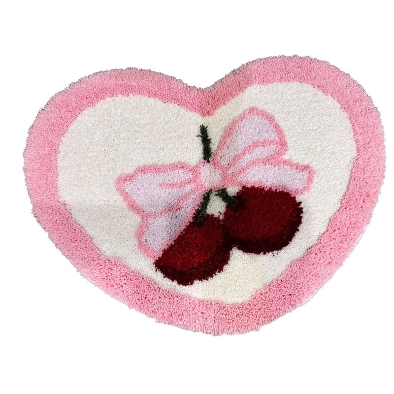 

Милый плюшевый коврик в форме сердца с вишенками, мягкий впитывающий ковер для ванной, туалета, прихожей, спальни, нескользящий напольный коврик 45x60cm