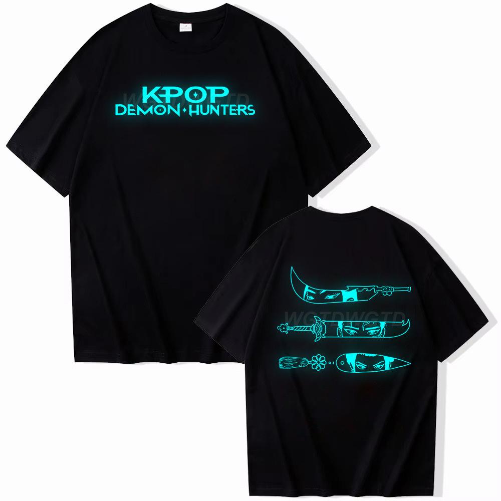 T-shirt da donna KPop Demon Hunters Witch Hunter Scollo a girocollo Manica corta Top ampio Maglietta in cotone
