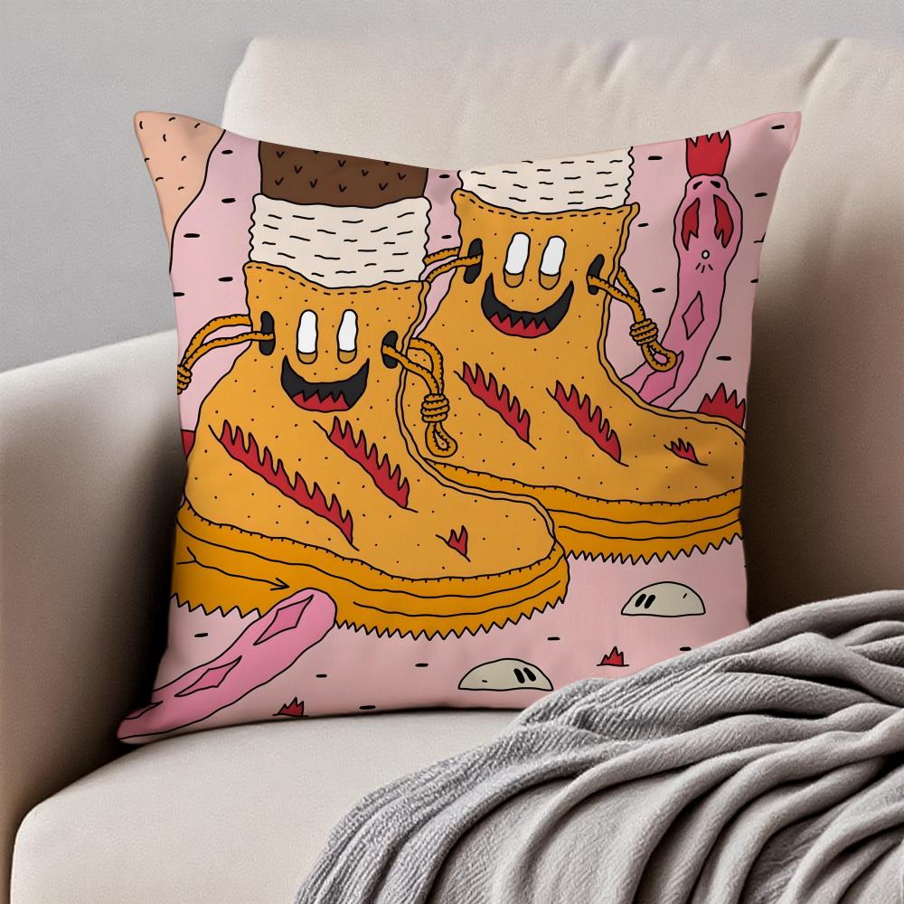 Creative Illustration Of Everything On Shoes Cushion Cover Pillowcase Antidustmite Invisible Zipper Short Plush Sofa Cushion