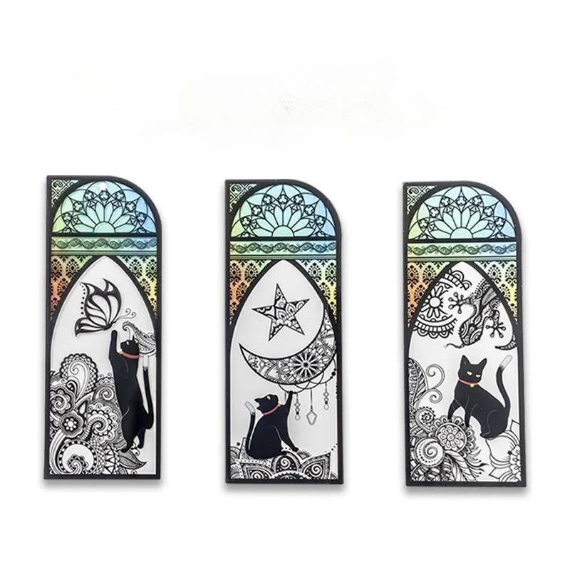 6 Pcs PET Bookmarks Black Cat Pattern Page Markers Page Clips Bookmark for Student Office Reading Stationery