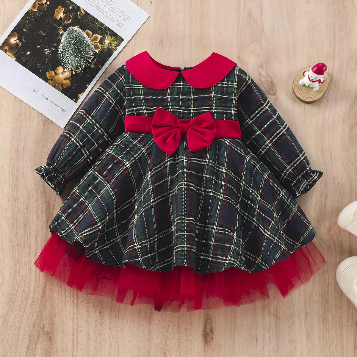 

Рождественские платья для девочек, красное платье для малышей, клетчатое платье с бантом из тюля, вечерние платья для детей, новогодние костюмы 120cm красный