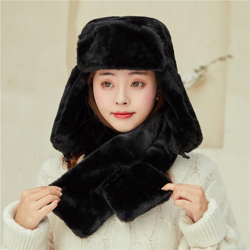 Hat Men's and Women's Full Plush Lei Feng Hat with Fur Collar Cycling Korean Version Fashionable Cold-proof and Warm Northeast Travel Ski Hat