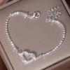 Valentine's Day - Themed Adjustable Chain Bracelet with Hollow Heart Shape Studded with Sparkling Rhinestones