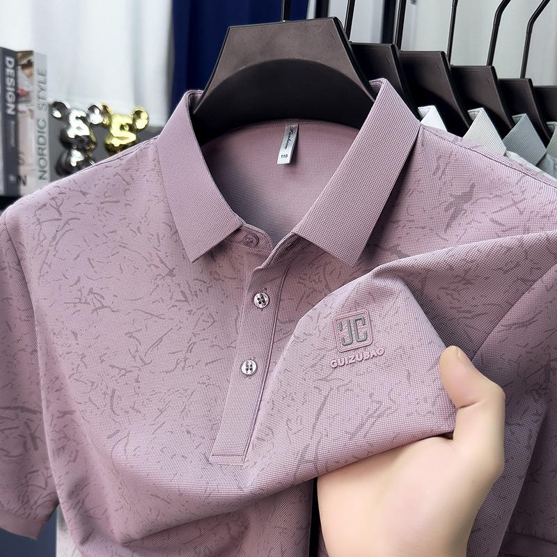 Summer Short Sleevepolo Men's Business Casual Printed Lapel Collar Short Sleeve T-Shirt Top