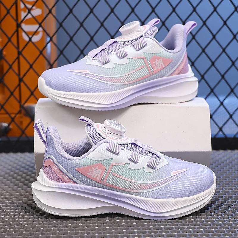 Students, boys and girls sports shoes, rotating buckle, no lace-up, lightweight and breathable boys' running shoes, middle-aged children and primary