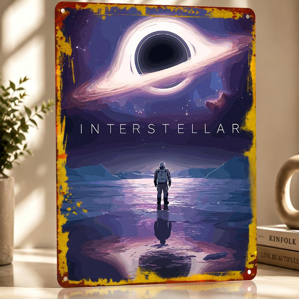 Interstellar Astronaut and Black Hole D Texture Printed Poster Custom Vintage Metal Tin Plate Sign for Wall Art Funny Signs