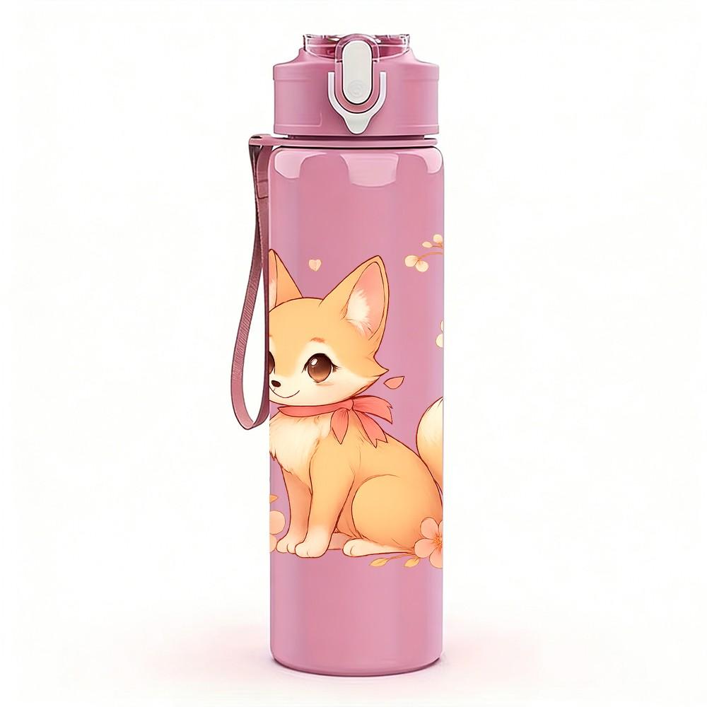 1PC Soft Wreath Fox Cartoon 750ml Color Plastic Sports Water Bottle Leakproof Flip Straw Lid Suitable for Sports Office Home Use
