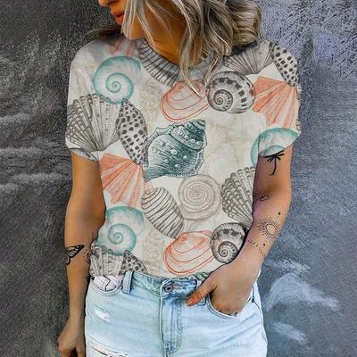 Modetrend Bequemer Stoff Kurzarm Sommer Sportlich Lässig Atmungsaktiv Damen T-Shirt Vintage Elegant 3D Bedrucktes T-Shirt
