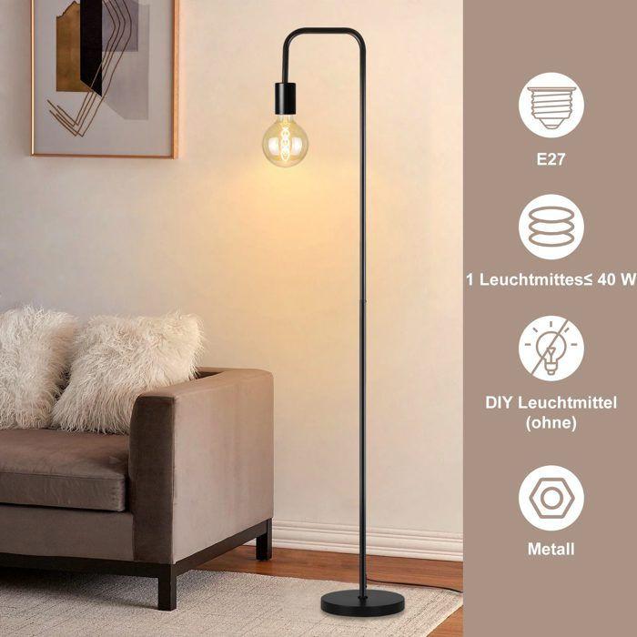 Lampadaire salon - NETTLIFE - E27 - Noir - Métal - Interrupteur au pied