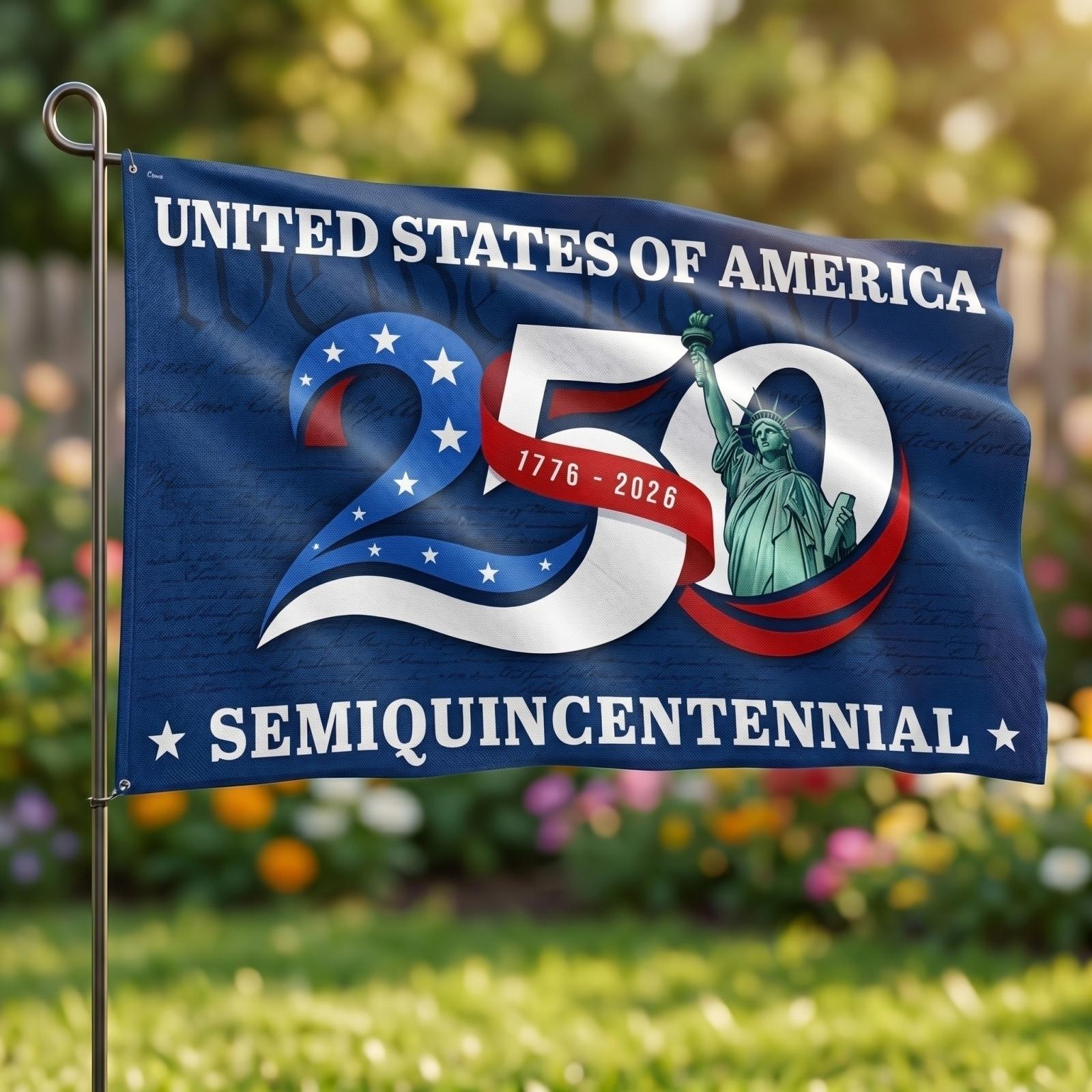 USA 250 Years of Freedom Flag 1776 2026 Anniversary Printed Banner Outdoor Indoor Durable Polyester Flag for Home Garden Yard Events