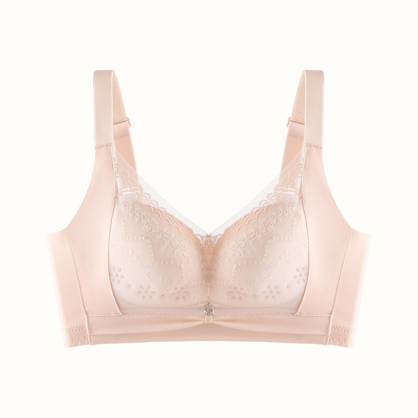 

Female Summer Thin Style Lace Gathers To Prevent Droop To Collect Side Breast Without Bone Without Trace Underwear 40/90BC рожевий