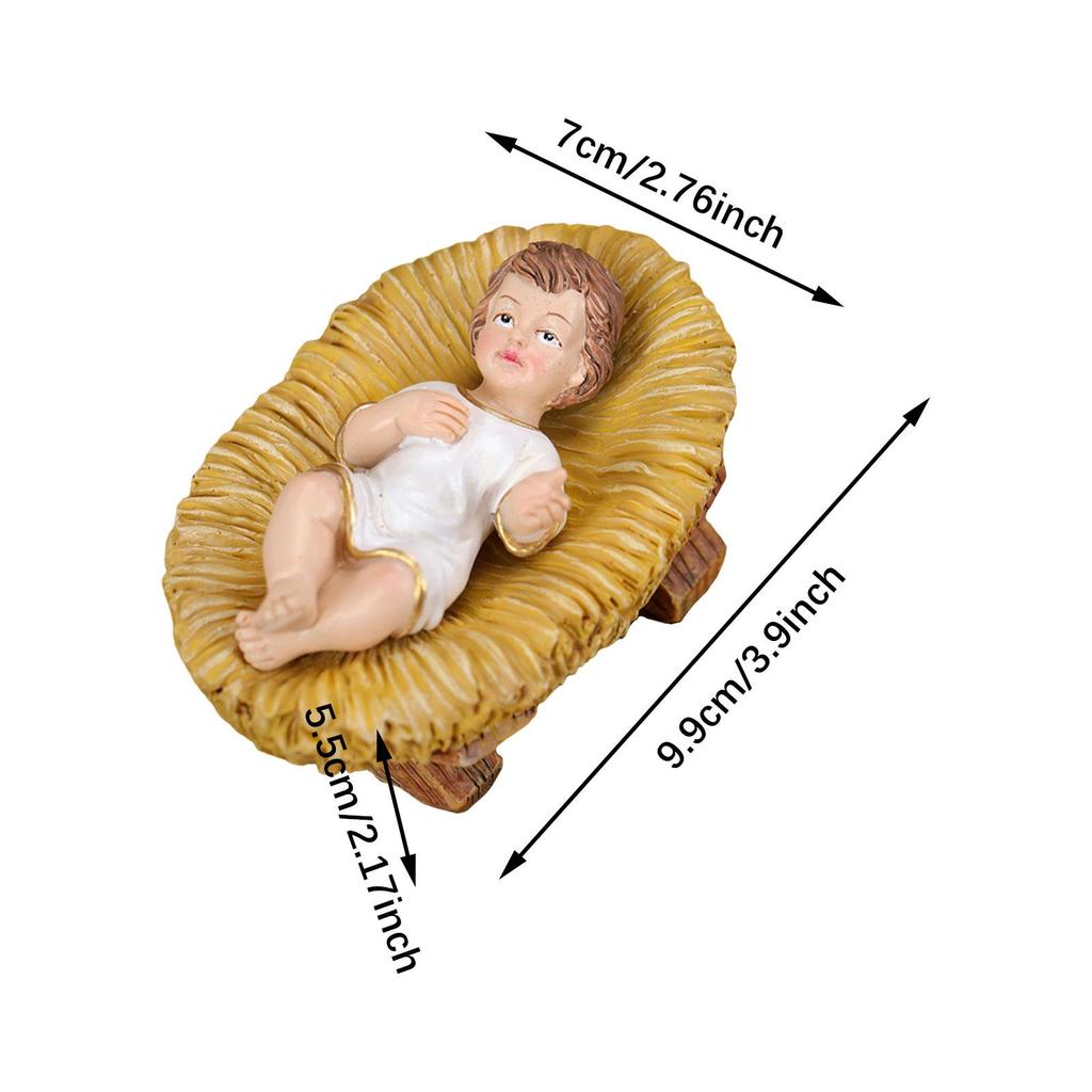 Jesus in Manger Statue Resin Figurine Birthday Gift Sculpture Ornament for Living Room Desk Office Housewarming Hallway