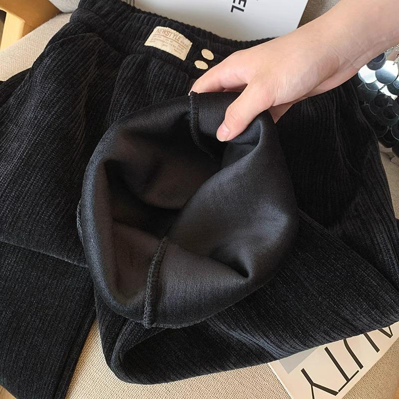 145XS Fleece-Lined High-Waisted Wide-Leg Pants for Petite, Slimming, Casual Autumn/Winter Wear